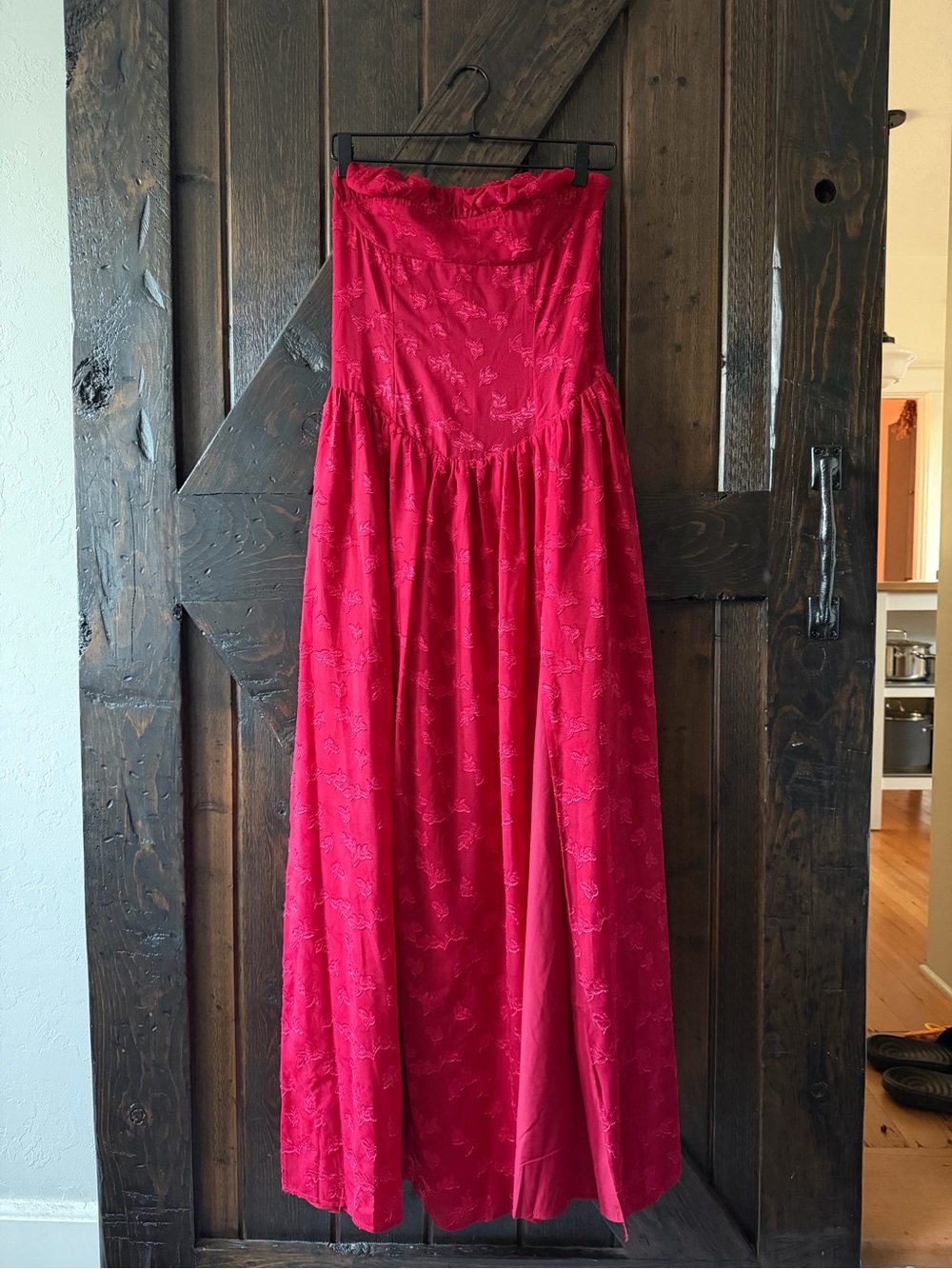 PepperMayo Red Strapless Floral Jacquard Maxi Dress Side Slit US 6 M - Picture 4 of 7